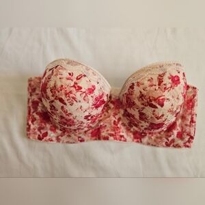 Jessica Simpson Womens Pink Floral Longline Strapless Padded Bra Size 38C